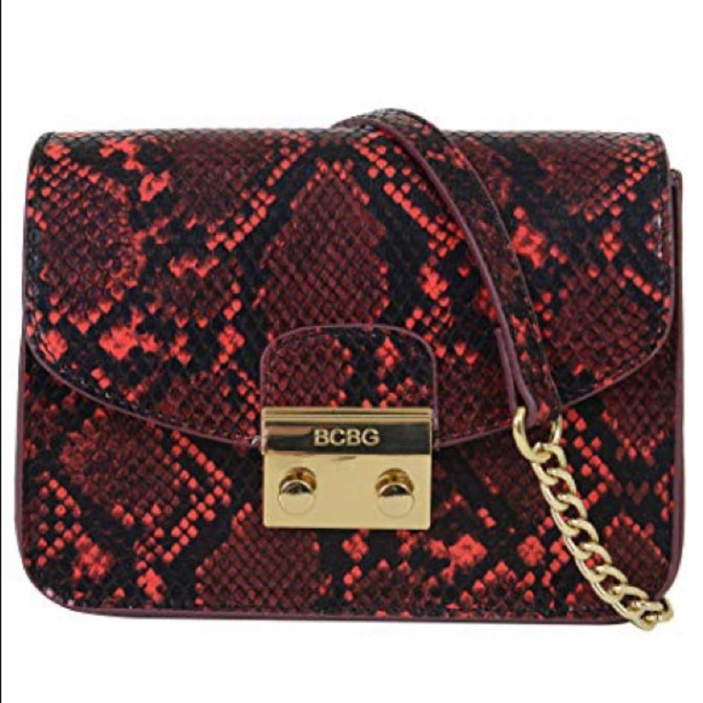 BCBG Red Snakeskin Evening Purse